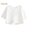 Zomer Crop T-shirt V-hals Korte Mouw Achterkant Hol Vetersluiting T-shirt Effen Kleur Losse Pasvorm Pullover Tops Streetwear