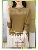 Damen Merino-Wolle Basisschicht mit Spitze und Lochmuster - Altersreduzierender Rundhals-Pullover für Herbst/Winter