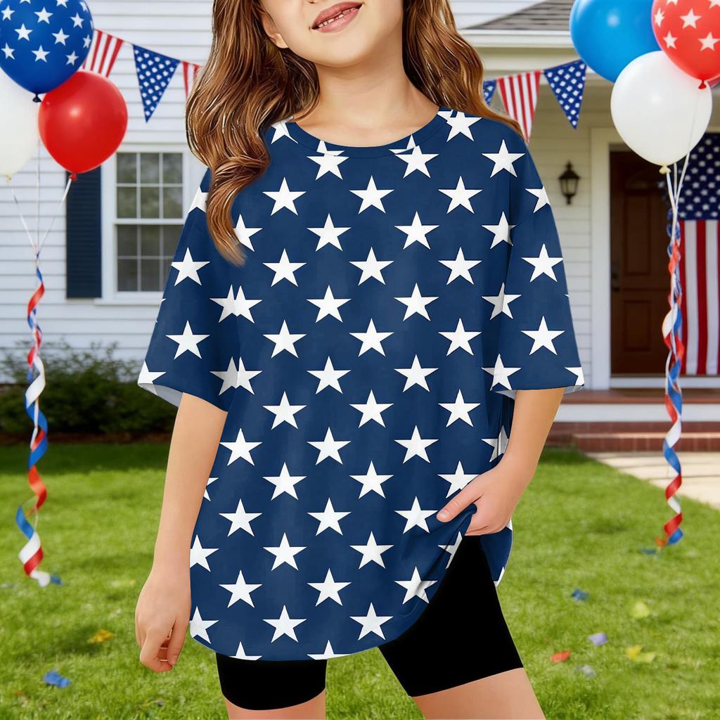 Kids Independence Day Print Round Neck Short Sleeve Casual T-shirt