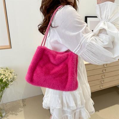 Bolsa de Pelúcia Feminina Bolsa de Pelúcia Versátil Pelúcia Transversal Moda Coreana Edição Única Bolsa de Ombro Casual Nova