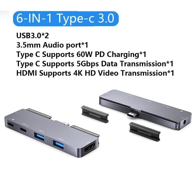 

USB C Hub 60 Вт PD зарядка для iPad Pro MacBook Air Переключатель на HDMI-совместимый адаптер USB 3.0 для телефона Type-C с разъемом для наушников