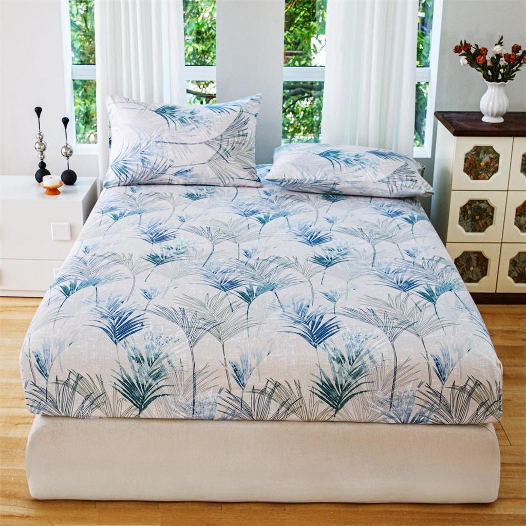 Floral Stain-Resistant Fitted Sheet & Pillowcase Set - Three Pieces