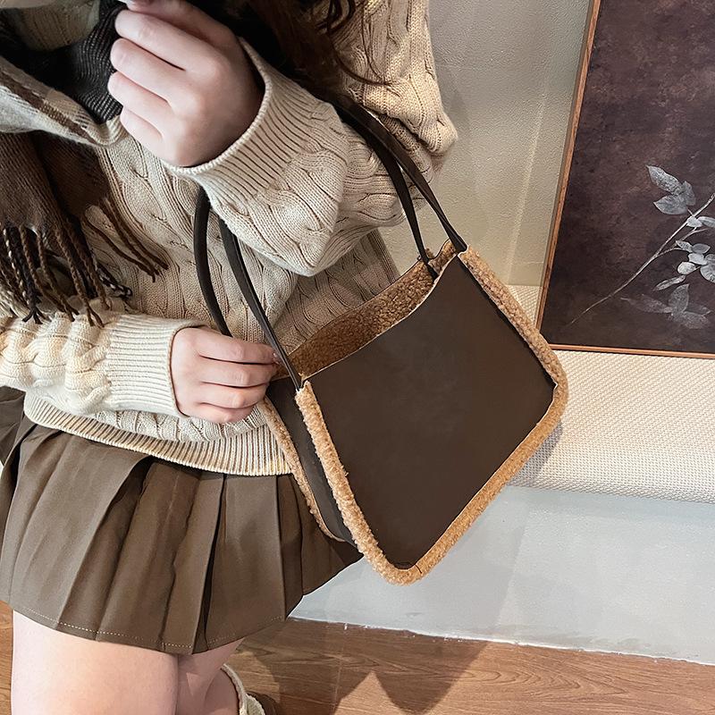 

Модная Композитная Плюшевая Сумка-Тоут Двусторонняя Доступная Сумка Через Плечо Матовая Сумка-Тоут из Овечьей Шерсти