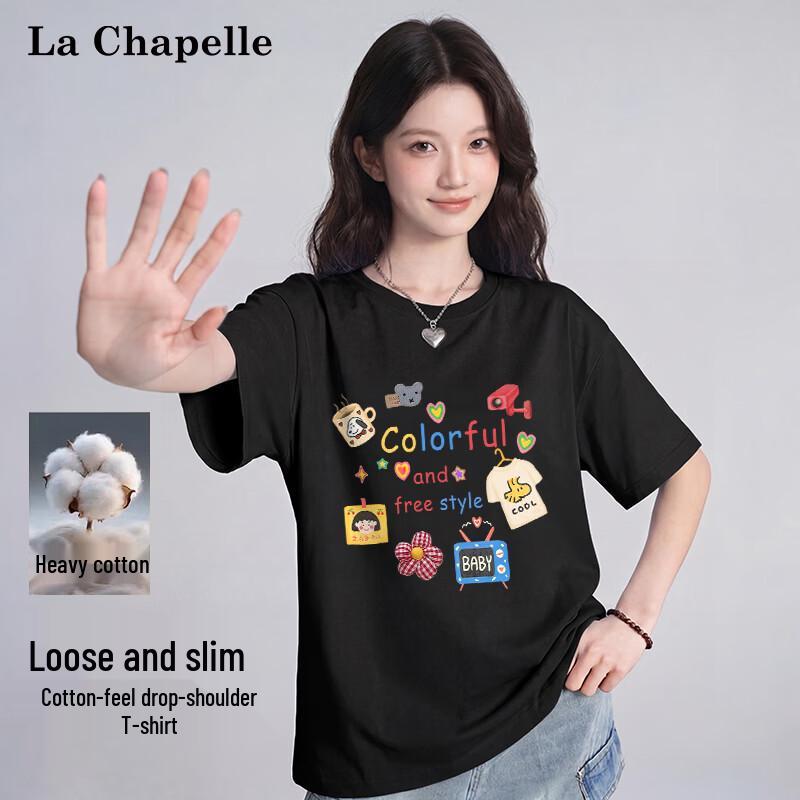 La Chapelle Women s Cartoon Print Drop-Shoulder Cotton T-Shirt S