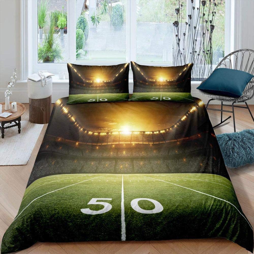 Green Football Field King Queen Duvet Cover Soccer Field Comforter Cover Boys Men Sport Games Bedding Set Polyester Quilt Cover