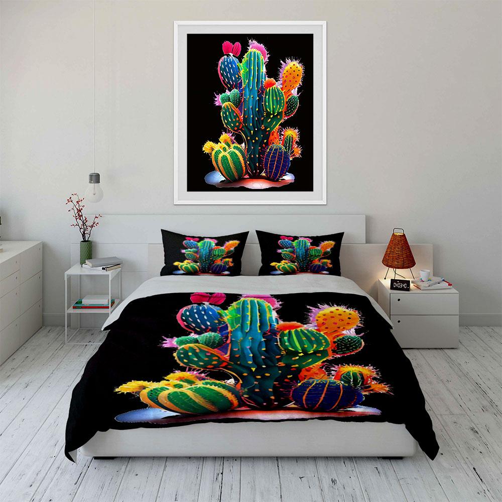 Colorful cactus plant pattern. Bedding sets Duvet cover sets Duvet covers Pillowcases(1* Duvet Cover 2* Pillowcases without duvet insert)