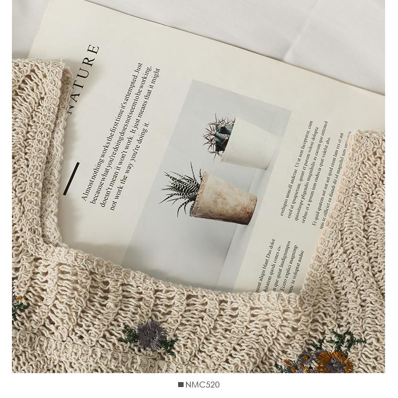 Spring Summer Crochet Top with Chiffon Flower Embroidery Long Sleeve Square-neck Fake Two-Piece Blouse Hook Flower Hollow Top Sunscreen