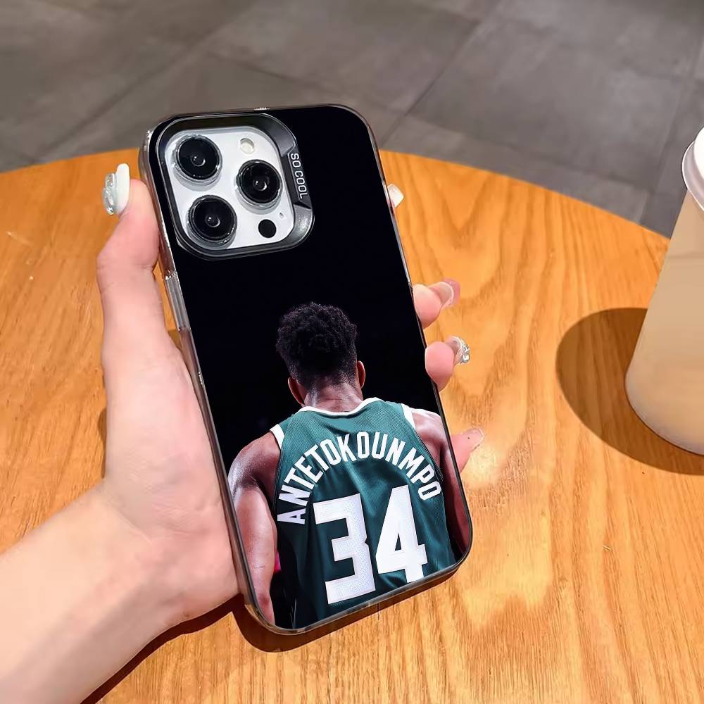 Giannis Antetokounmpo 34 Phone Case For iPhone17,16,15,14,13,12,11,Pro,MAX Gray Matte Silicone Black Cover