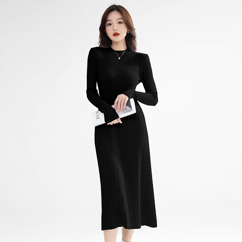 Vestido de malha grossa com cintura marcada estilo francês, moda outono e inverno, roupas femininas, suéter com base de alta qualidade, saia