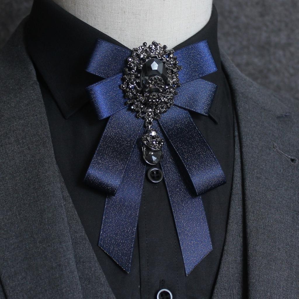 Band Handgefertigt Schleife Brosche Damen Strass Kristall Krawatte Britischer Stil Herren Anzug Hemdkragen Hochzeits Schmuck