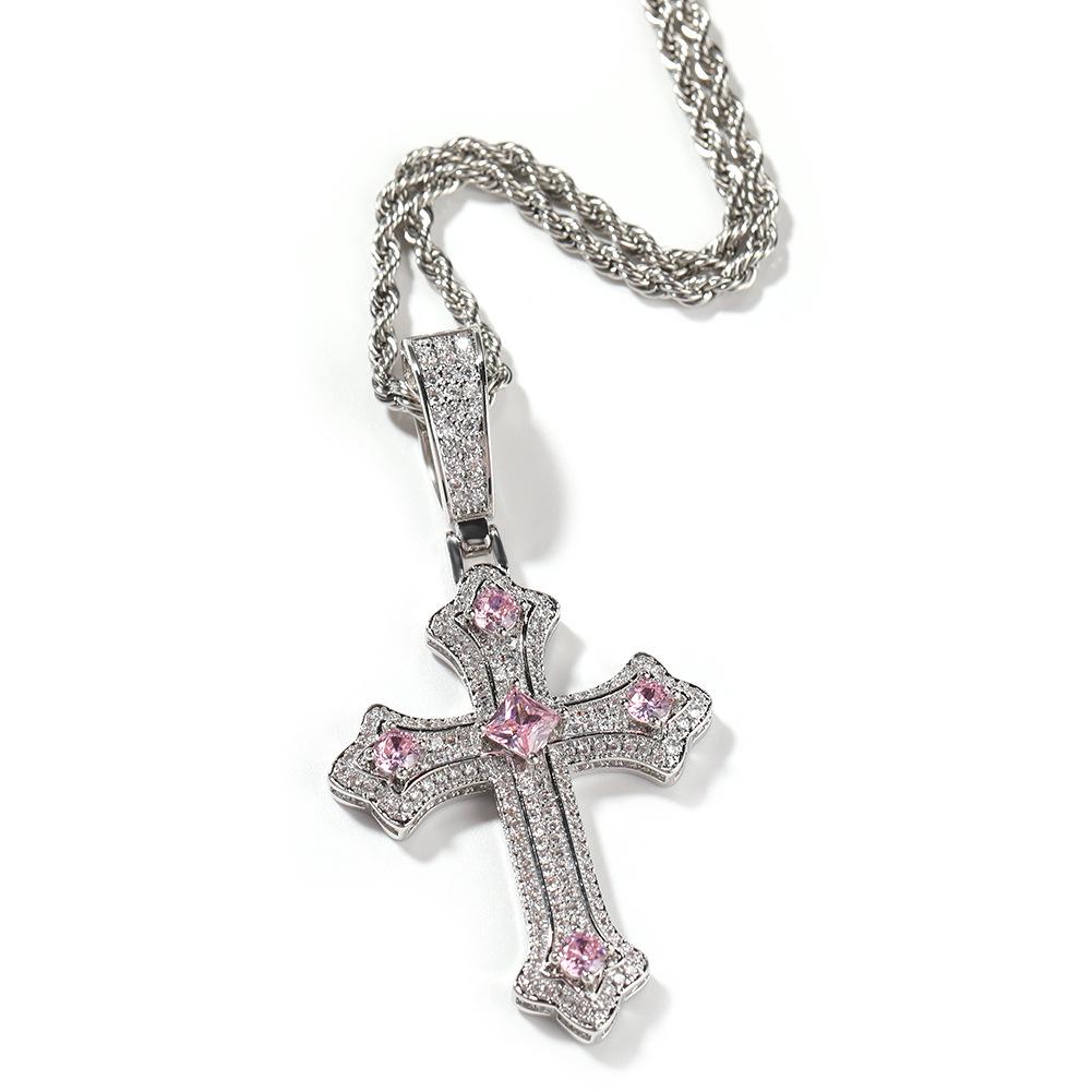 European & American Hip-Hop Cross Pendant Necklace with Diamonds