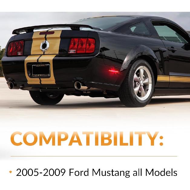 LED Side Marker Lights Rear Bumper Marker Lamp Reflectors for Ford Mustang 2005-2009, Smoked Len 2PCS (Red)