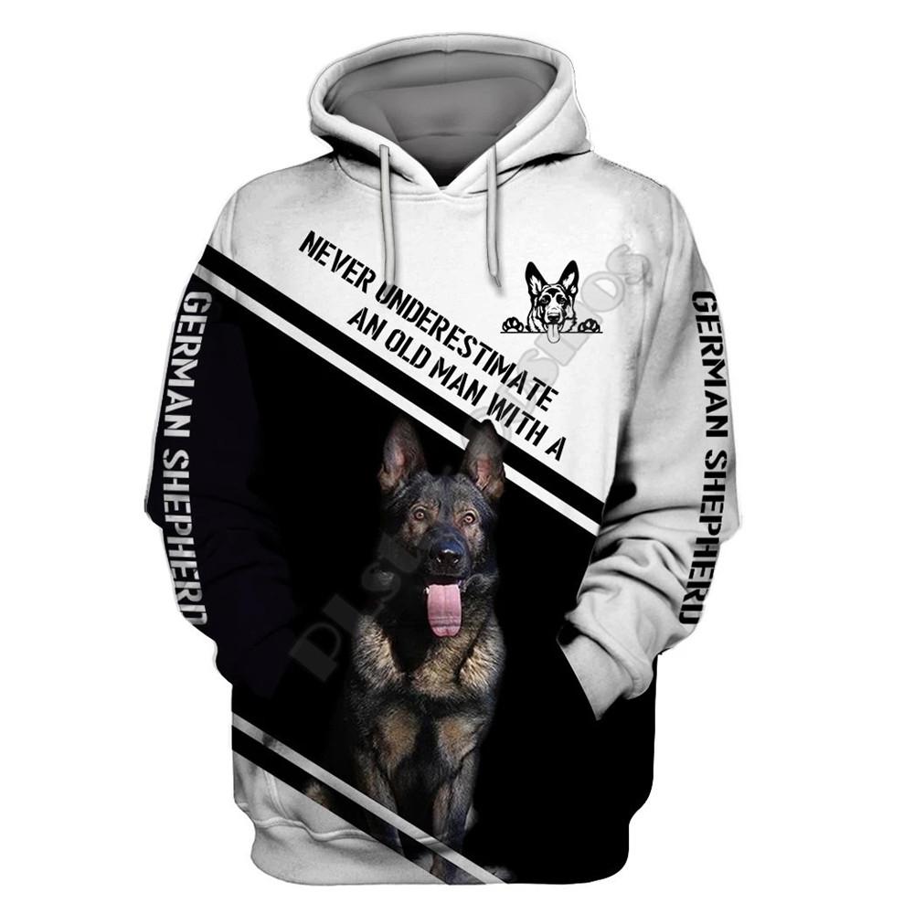 Never Underestimate An Old Man With A German Shepherd 3D All Over Printed Hoodies Pullovers Street Tracksuit Love Dog 01