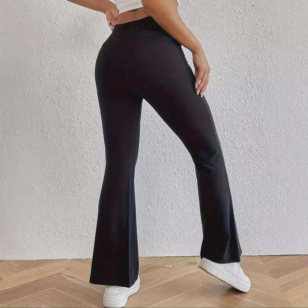 Women's Black Shark High-Waist Elastic Flared Pants