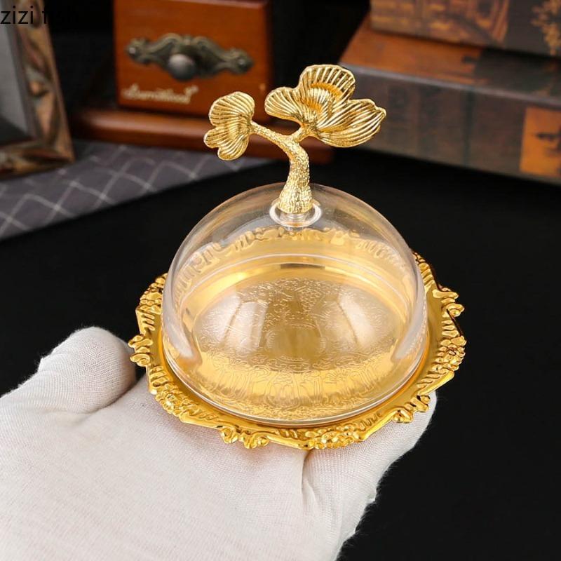 Metal Dessert Plate Transparent Acrylic Cover Dim Sum Dish Pastry Plate Bread Plates Fruit Tray Salad Bowl Snack Bowl Candy Dish