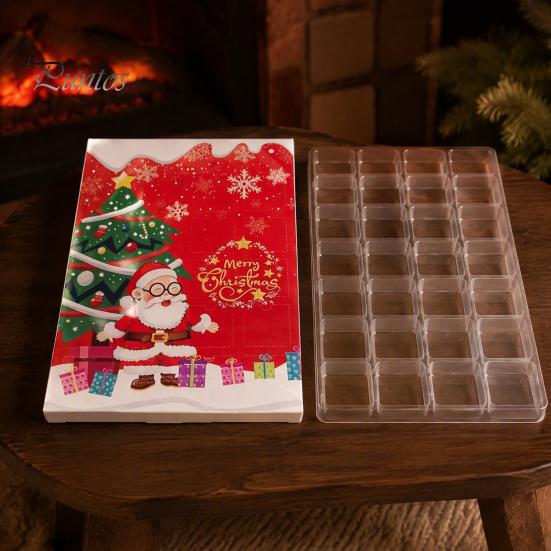 Cardboard Gift Boxes Christmas Countdown Packaging Box, Xmas Advent Calendar with 24 Decoration Slots, DIY Fillable Empty Present Storage Party