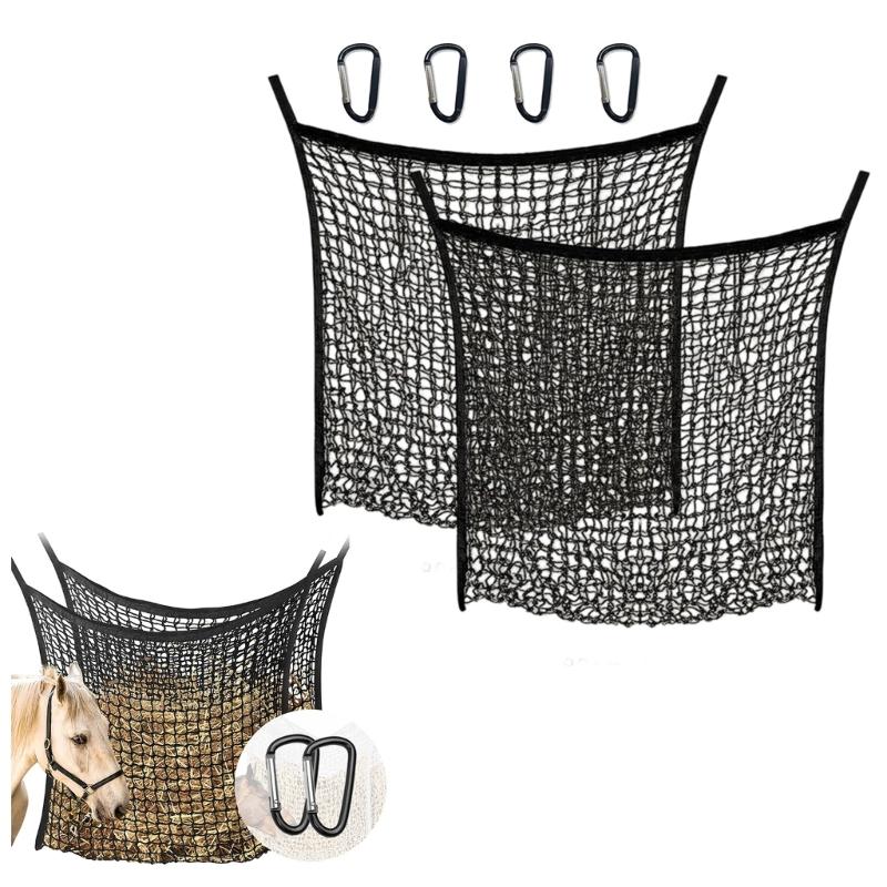 Large Capacity Horse Stover Net Set Of 2 Strong Feeding Bags For Farm Animals With Safety Eating Design for Barns