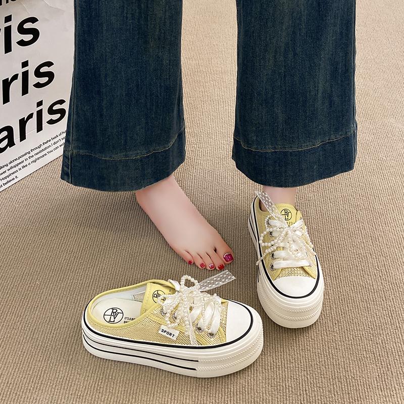 CRLAYDK Mesh Skate Shoes for Women Slip On Platform Casual Outdoor Slides Backless Walking Ladies Height Increase Tennis