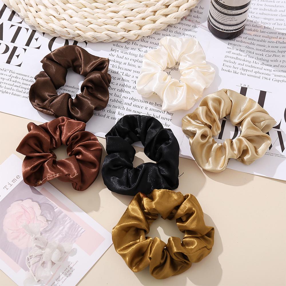 Silk Satin Retro French Scrunchie - Large Solid Color Hair Accessory for Women