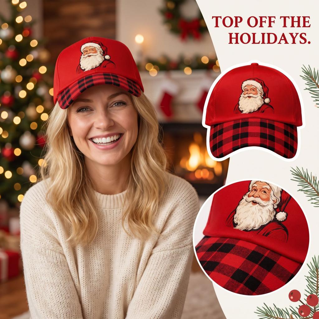 Unisex Christmas Red-Themed Digital Print Curved Baseball