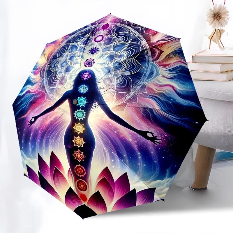 Chakra Meditation- Automatic Umbrella, Four Seasons Portable Folding Umbrella, Suitable for Men and Women, Travel, Daily Compact Umbrella, O