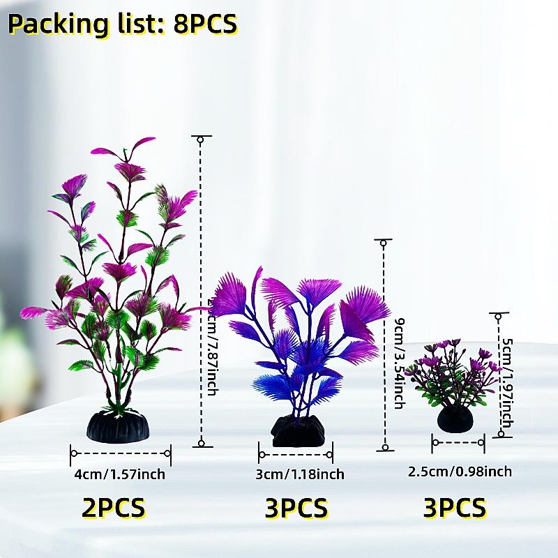 2/8PCS Artificial Plants Set - Durable PE Material Aquarium Plants , Perfect for Home & Office Fish Tanks