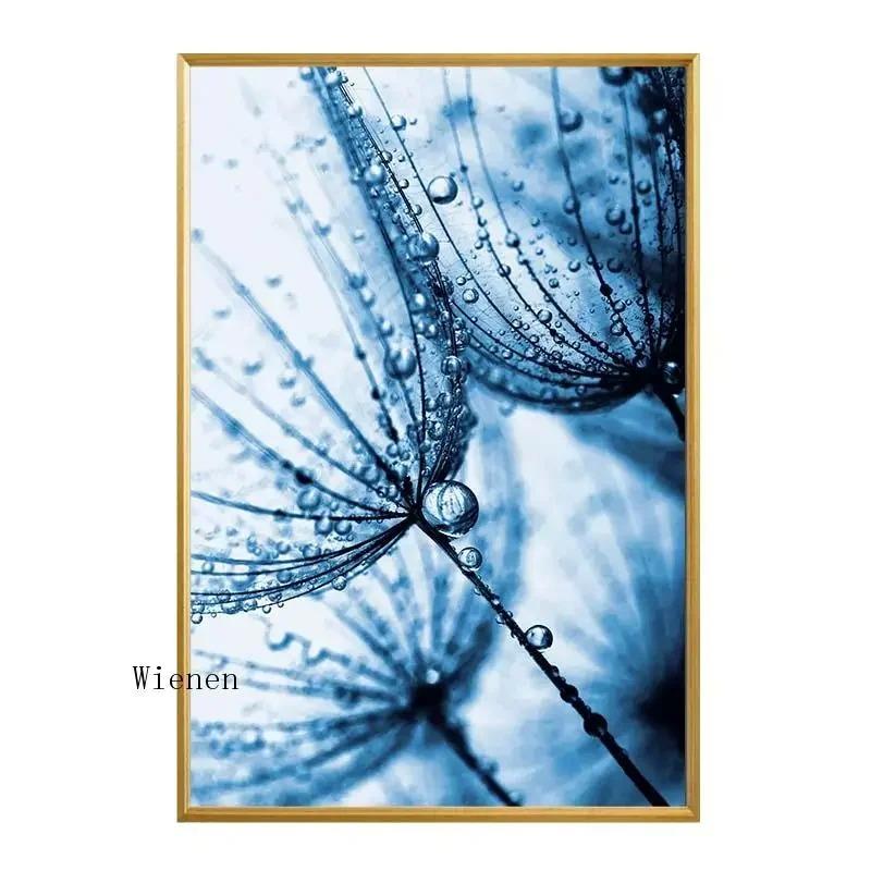 Nordisch Schlichte Wandkunst Blaues Pflanzenblatt Löwenzahn Sukkulente HD Leinwandgemälde Zuhause Wohnzimmer Schlafzimmer Dekorativ