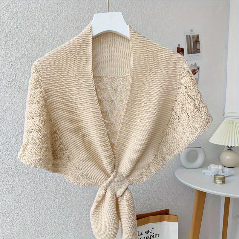 

Stylish Fish Scales Shaped Knitted Shawl Mature Monochrome Cross Small Cape Casual Outdoor Versatile Skirt Shirt Shawl бежевый