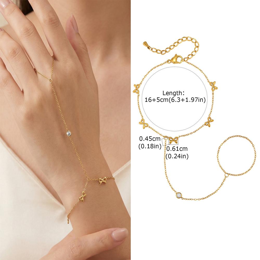 Luxury Minimalist Gold Plated Thin Chain Finger Ring Hand Chain Bracelets for Women, Party Elegant Stainless Steel Jewelry