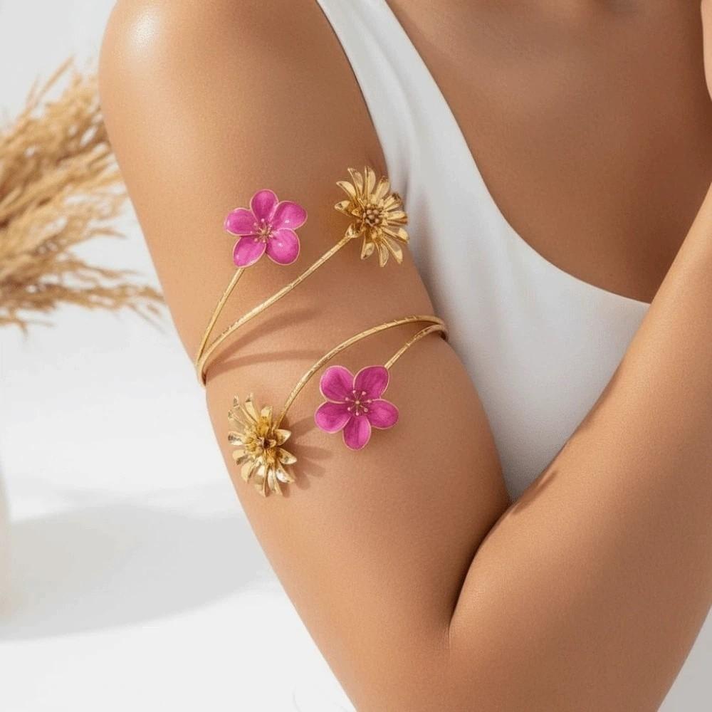 Zink Zinklegierung Chrysanthemen Armreif Offener Armreif Verstellbares Aprikosenblüten Armband Meeresurlaub