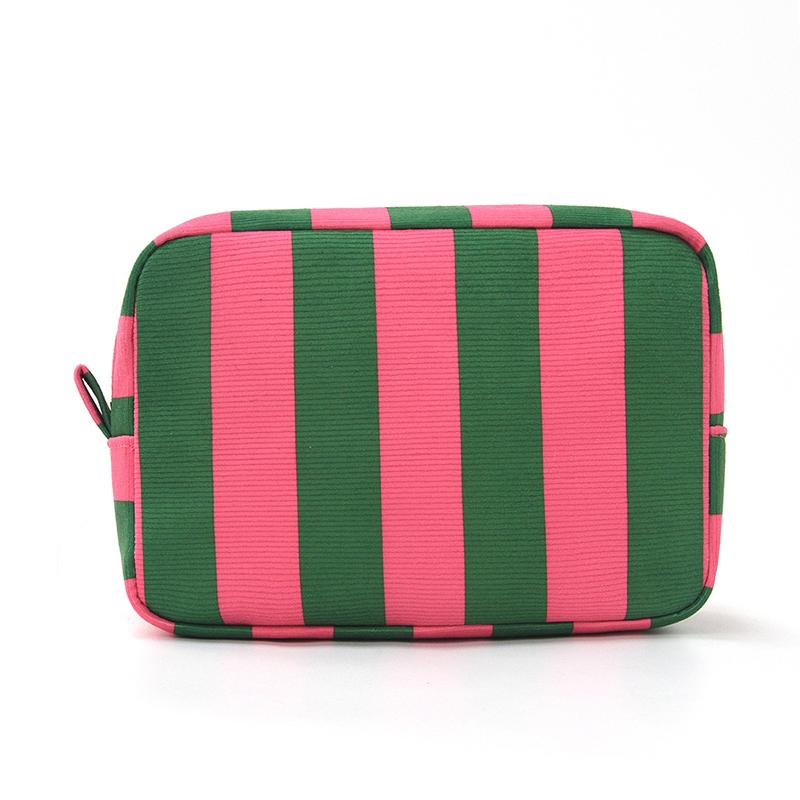 Durable Corduroy Storage Bag Stripe Design Makeup Train Cases High Capacity Travel Makeup Bag