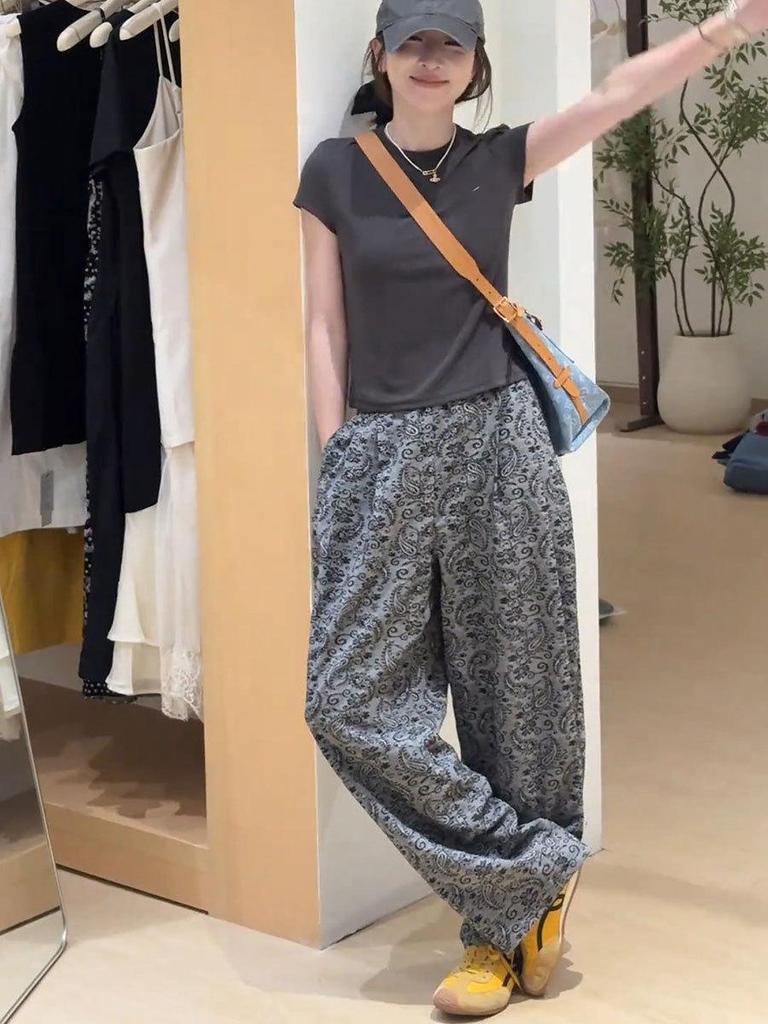 Women's Retro Paisley High-Waist Wide-Leg Pants - 2025 Summer Style