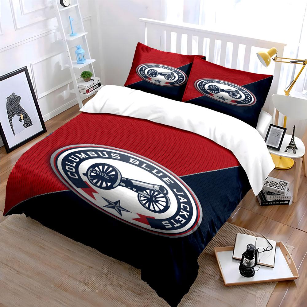 "Columbus Blue Jackets Cannon Logo Design" Print Bedding Set Duvet Cover Pillowcases (1* Duvet Cover 2* Pillowcases Do Not Include Comforter)