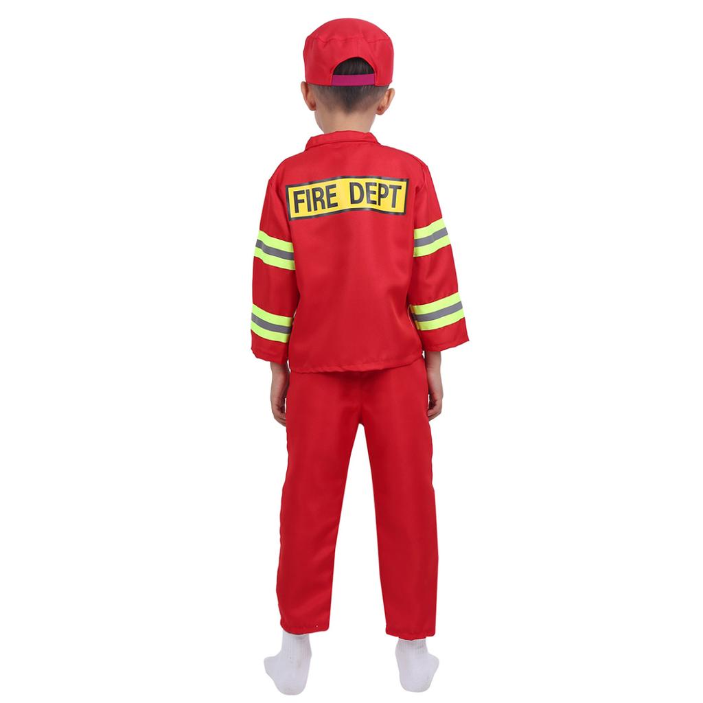 Kids Fireman Costume Set Girls Boys Firefighter Cosplay Fancy Dress Up Thick Jacket Coat With Pants Hat Set