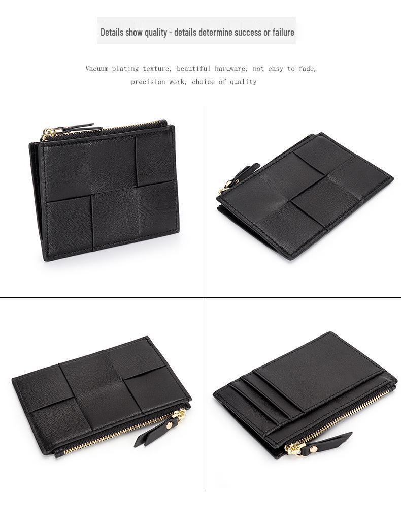 Genuine Leather Women's Sheepskin Woven Coin Purse and Multi-Card Holder