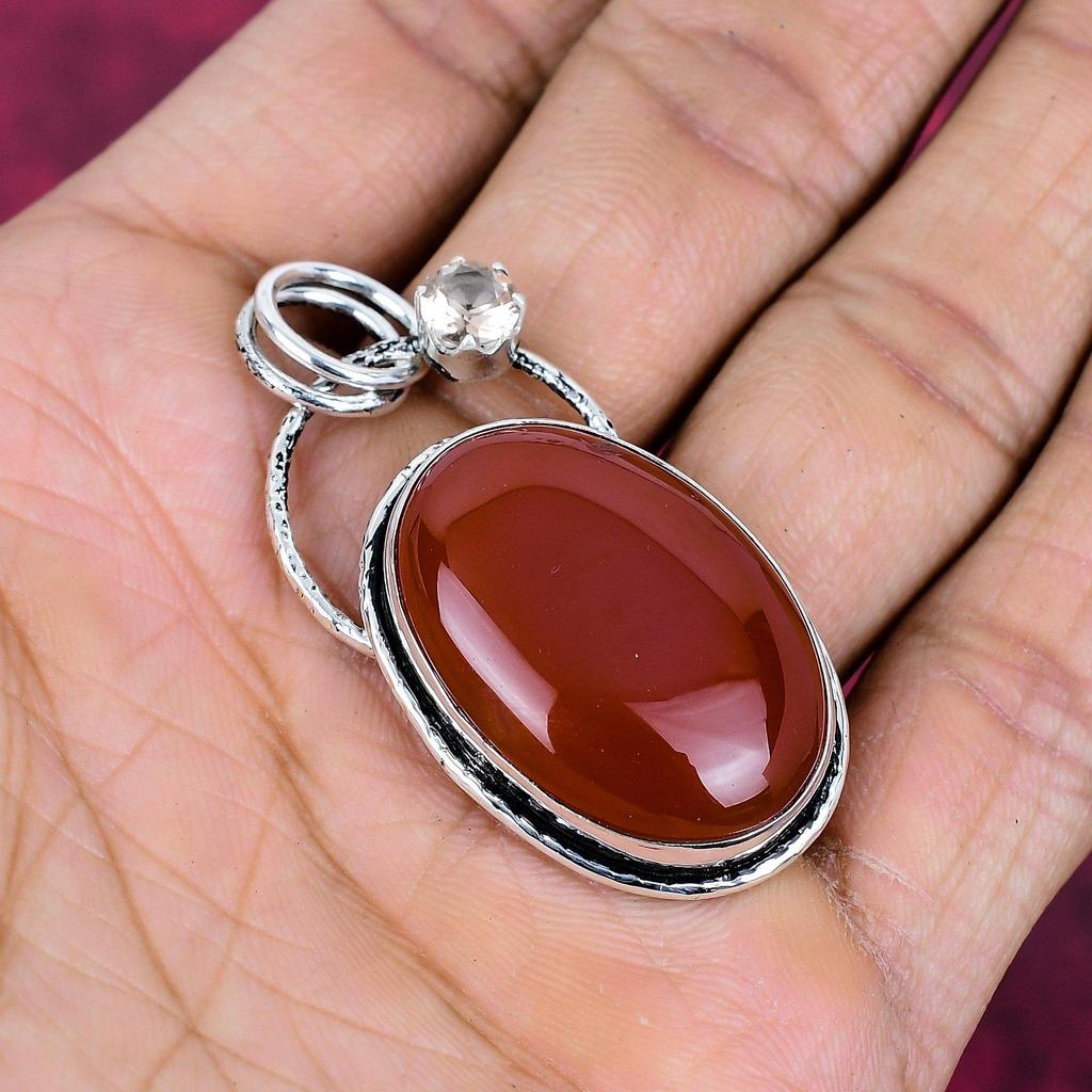 Carnelian & Morganite 925 Solid Sterling Silver Pendant, Handmade Gemstone Pendant, Gifts For Friend  Bohemian Pendant For Love