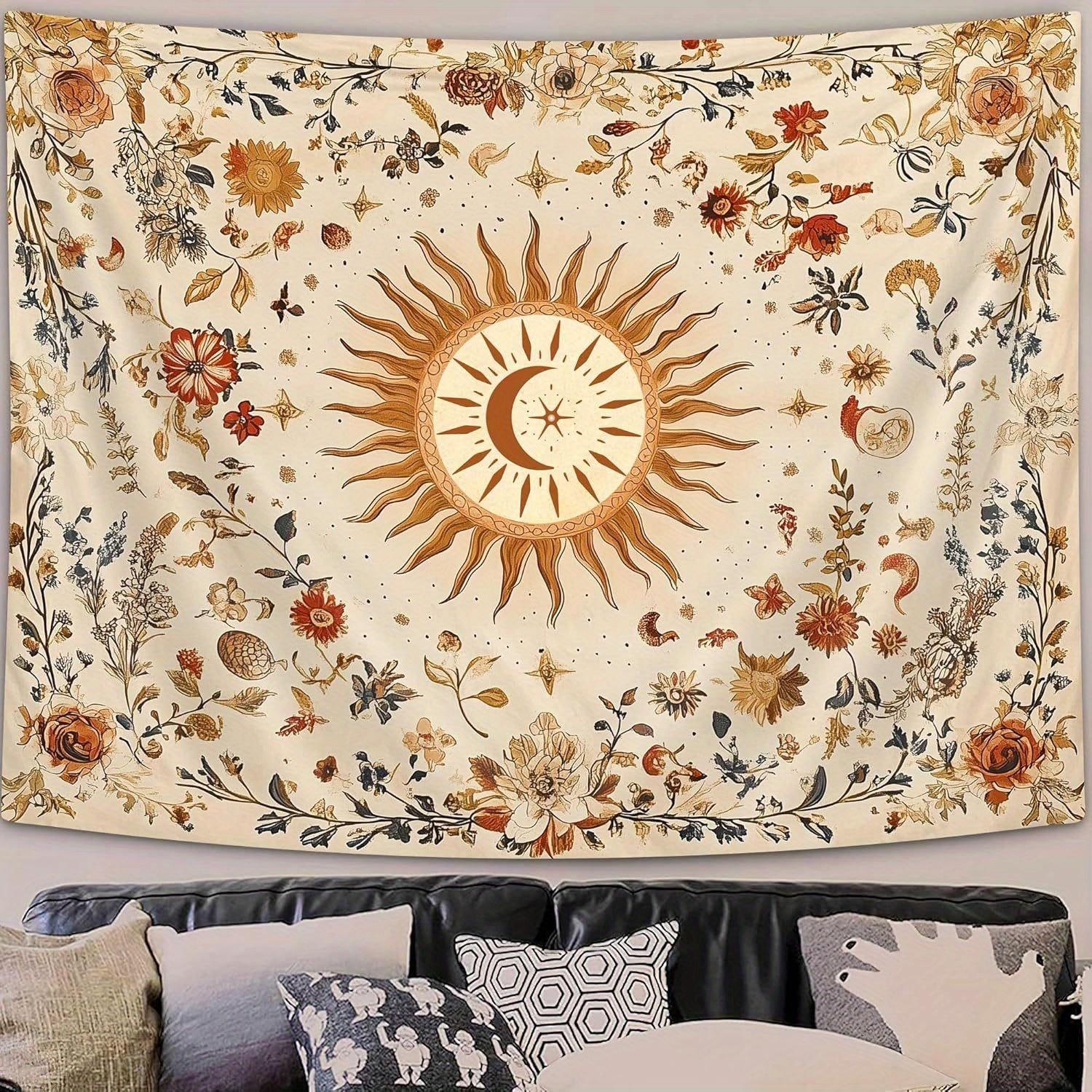 

1 piece vintage sun and moon design tapestry, polyester fabric, machine washable, perfect for bedroom, living room decoration 70x100cm
