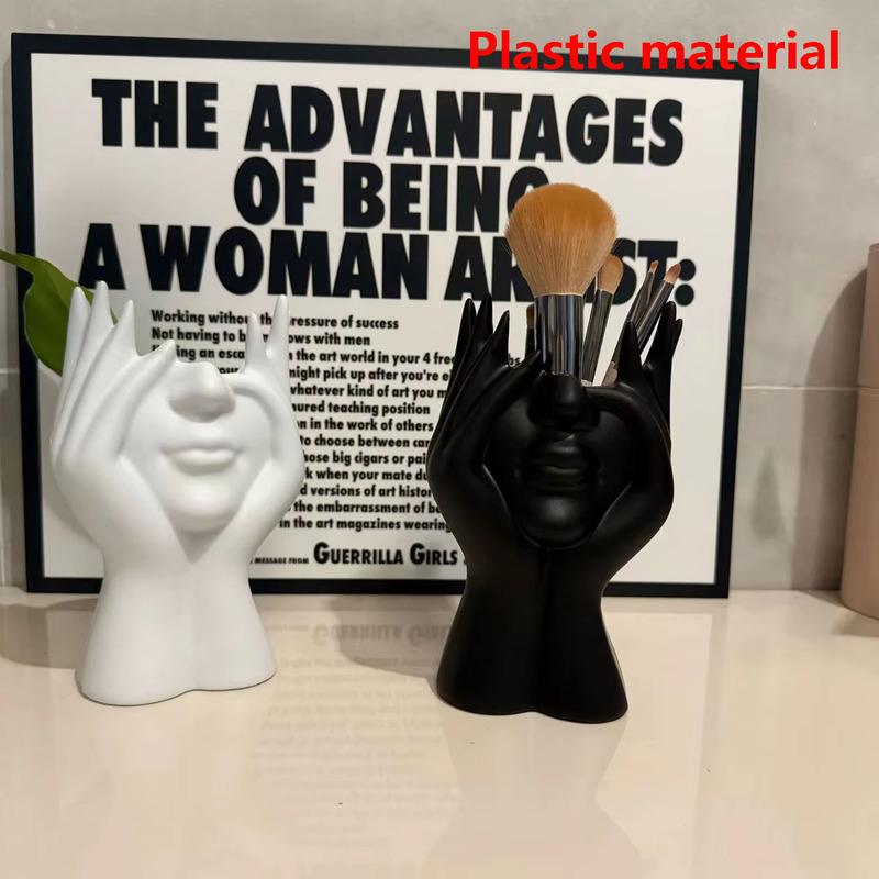 Makeup Brush Holder,Human Face Art Desktop Decoration,Vase,Compatible with Makeup,Eyebrow Pencils,Home Organizer,Plastic Material