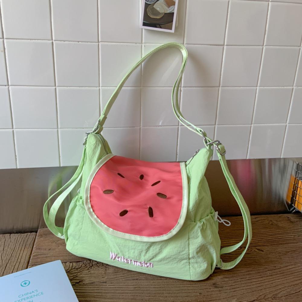 

Тканевая сумка-мессенджер в корейском стиле, цвет дофамина, сумка для книг, милый нейлоновый рюкзак с фруктами, для офисного работника зелёный