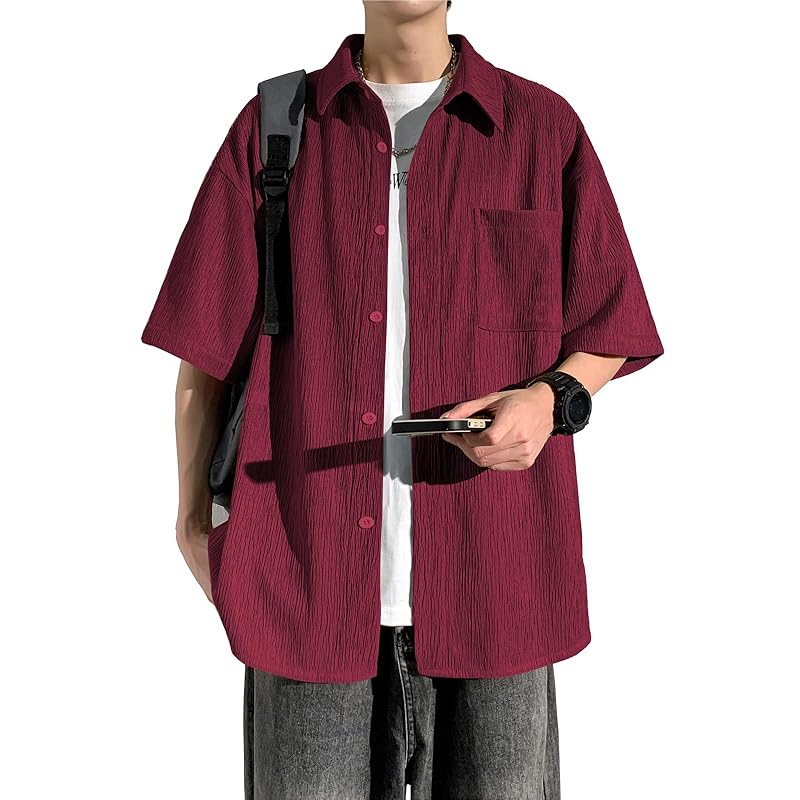 

[FUZHIHUA] men s shirt short sleeve summer clothes half sleeve Sweat absorbent and quick drying breathable Popularity shirt big size Plain color light