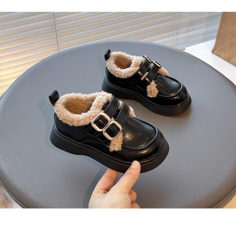 Girls Children Winter Warm Thickened Fleece Lined Casual Leather Shoes