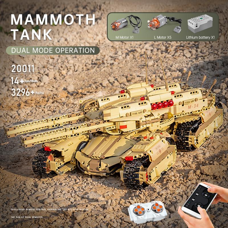 MOULD KING Tekniske byggeleker Motoriserte mammuter Tankmodell Montering Brick Block RC Leker for barn Julegaver