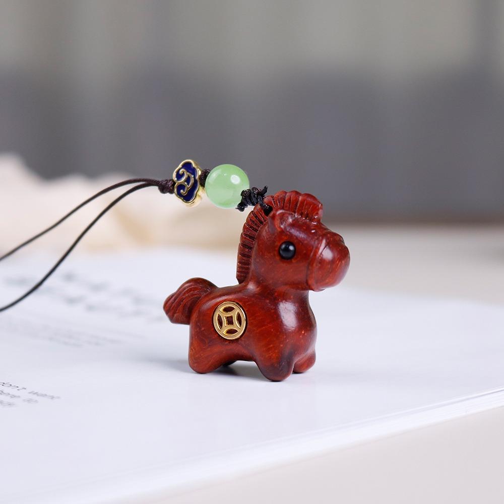 Wooden Horse Keychain Traditional Horse Pendant Chinese Style Mobile Phone Chain  Year of The Horse
