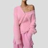 Women's Faux Mink Knit Cardigan Jacket Soft and Skin-friendly V-neck Knit Cardigan Autumn and Winter