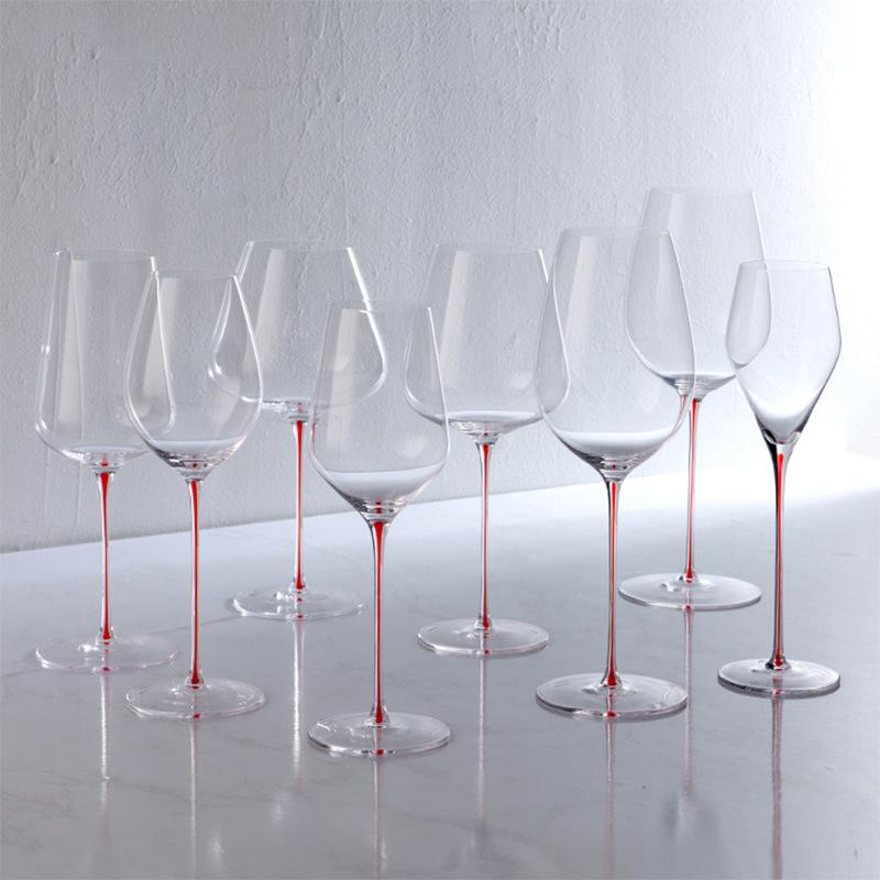 Multiple Styles Red-stemmed Crystal Goblet Glass Threaded Red Wine Burgundy Champagne Glass Set Elegant Drinking Utensils