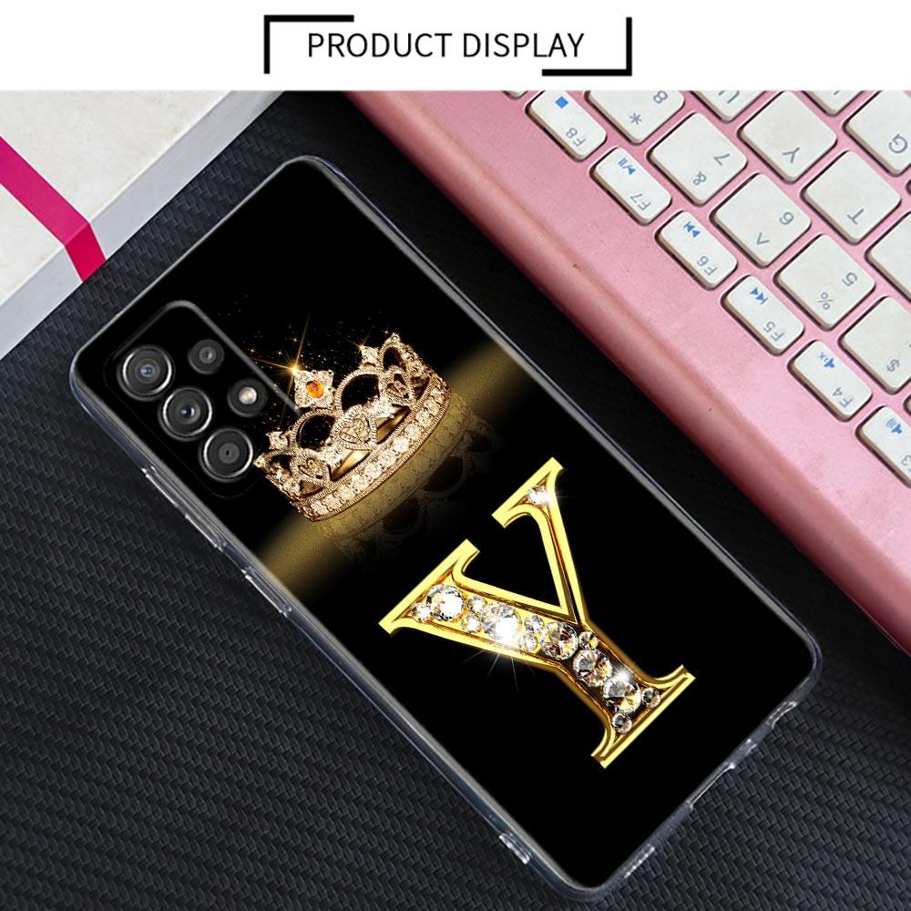 Diamond Crown Initials Letter N T Z P Case For Samsung Galaxy A55 A35 A06 A52 5G A53 A72 A53 A15 A51 A33 A32 A41 A23 Phone Cover