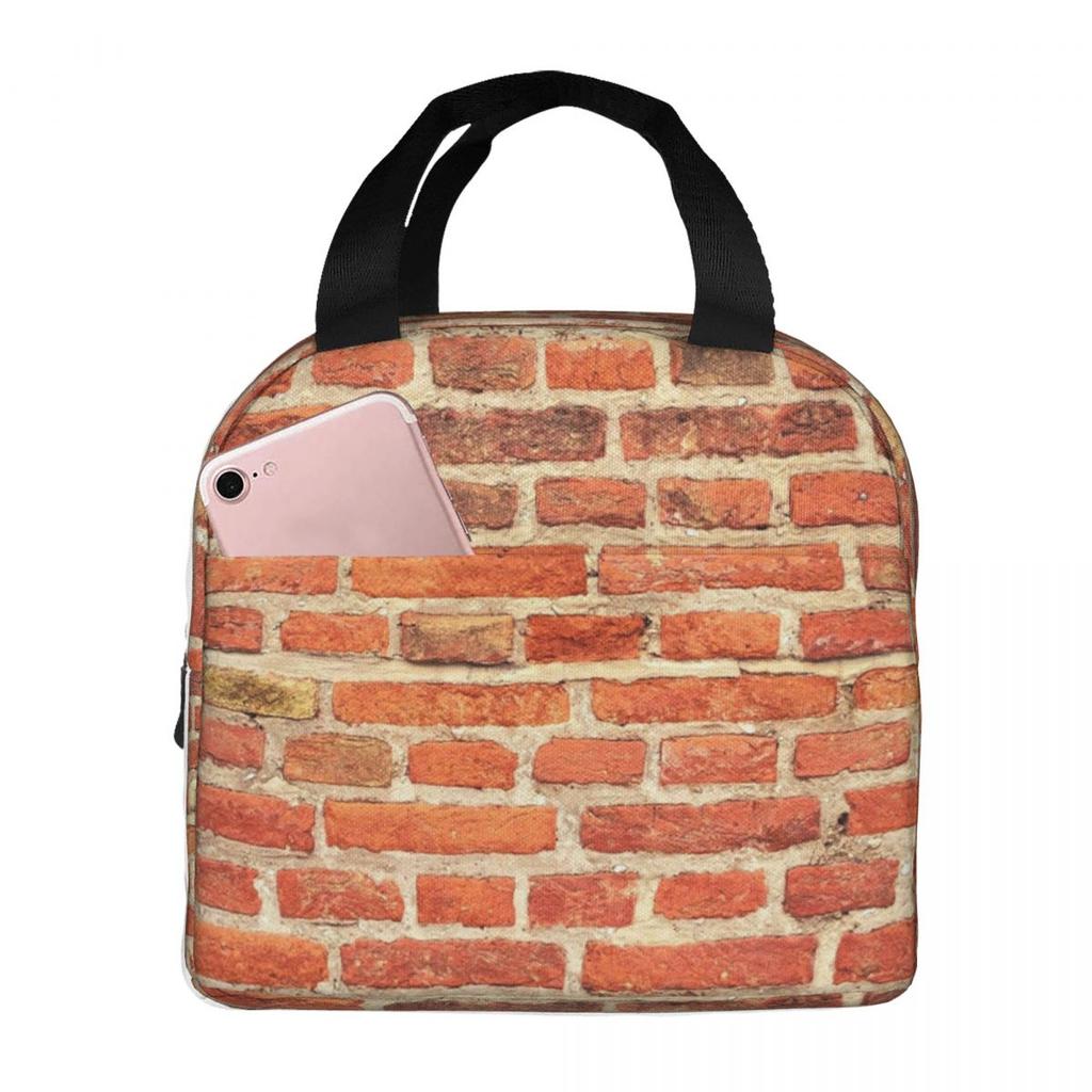 Red Brick Wall Insulated Lunch Bag for Women Kids Portable Food Boxes Thermal Lunch Box Tote