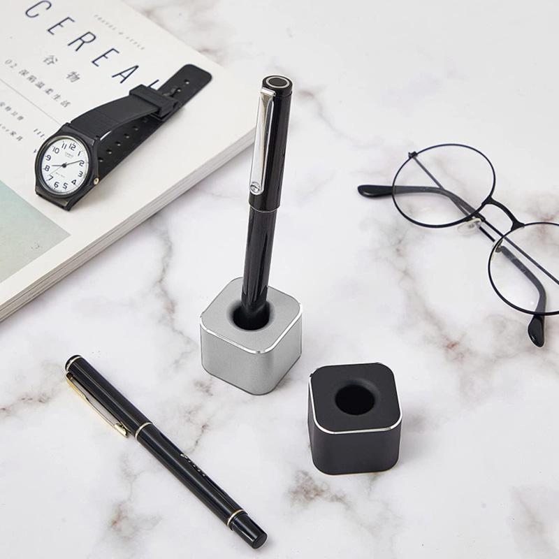 Aluminum Alloy Pen Holder With Non-Slip Pad Student Creative Desktop Ornament Pen Hole Pencil Slot Pencil Storage Stand Office
