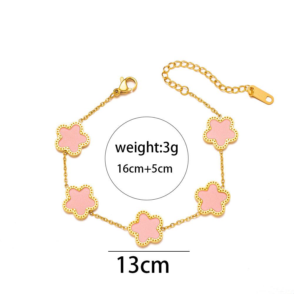 Modisches Edelstahl Fünfblättriges Blumen-Einseitiges Armband 18K Gold Leichter Luxus All-Match Kleeblatt Armband Schmuckstück