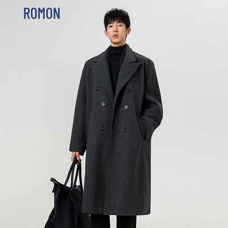 

ROMON Men s Mid-Length Wool Blend Double-Breasted Trench Coat 3XL
